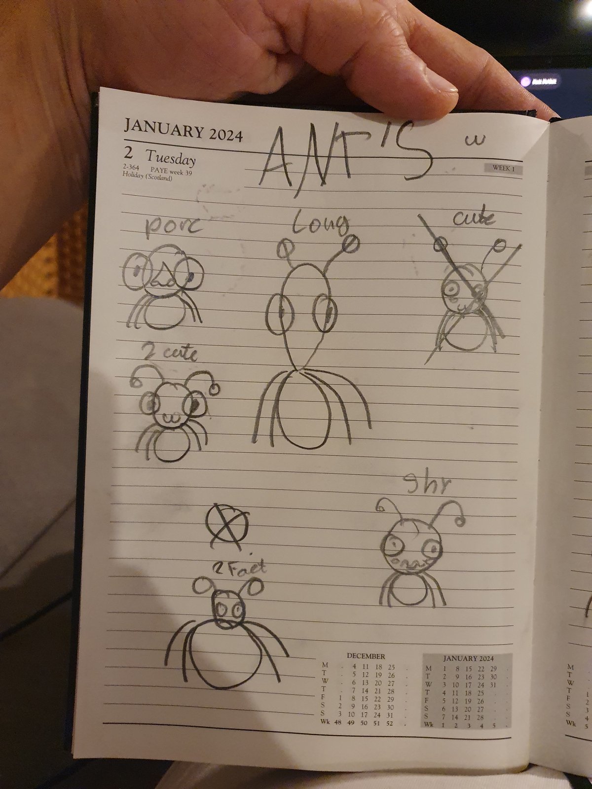 A page of original Bored Ants character sketches